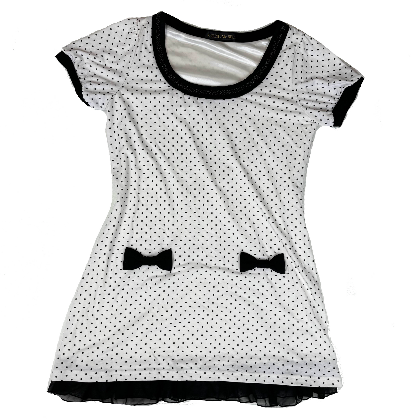 Japanese Brand Cecil McBee White & Black Polka Dot Bow Tunic