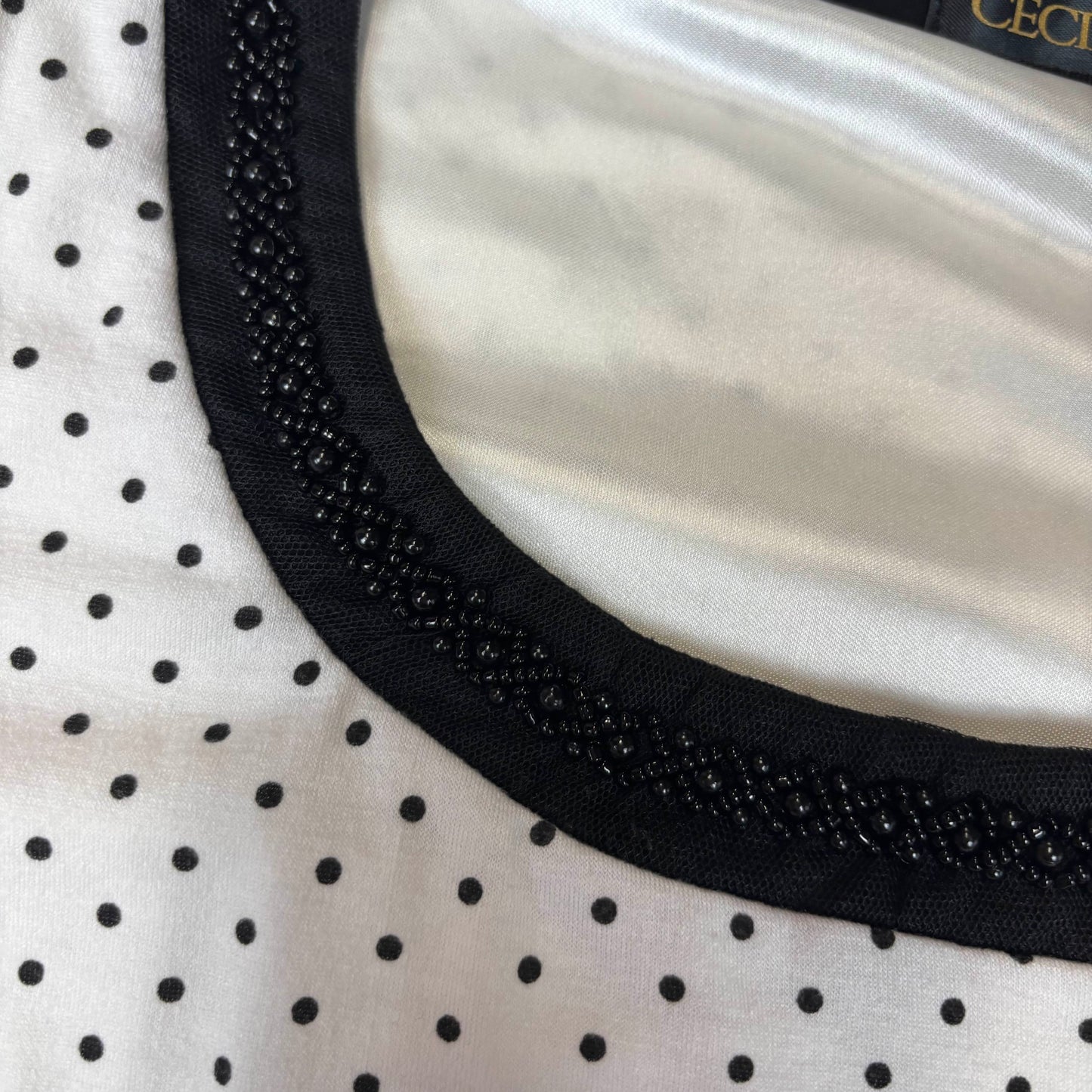 Japanese Brand Cecil McBee White & Black Polka Dot Bow Tunic