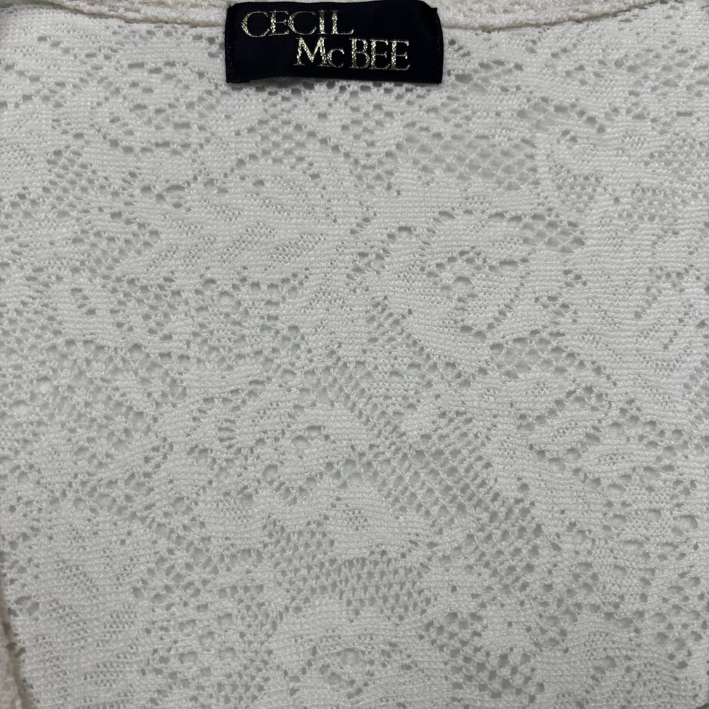 Japanese Brand Cecil McBee Off-White Lace Crop Tie Cardigan