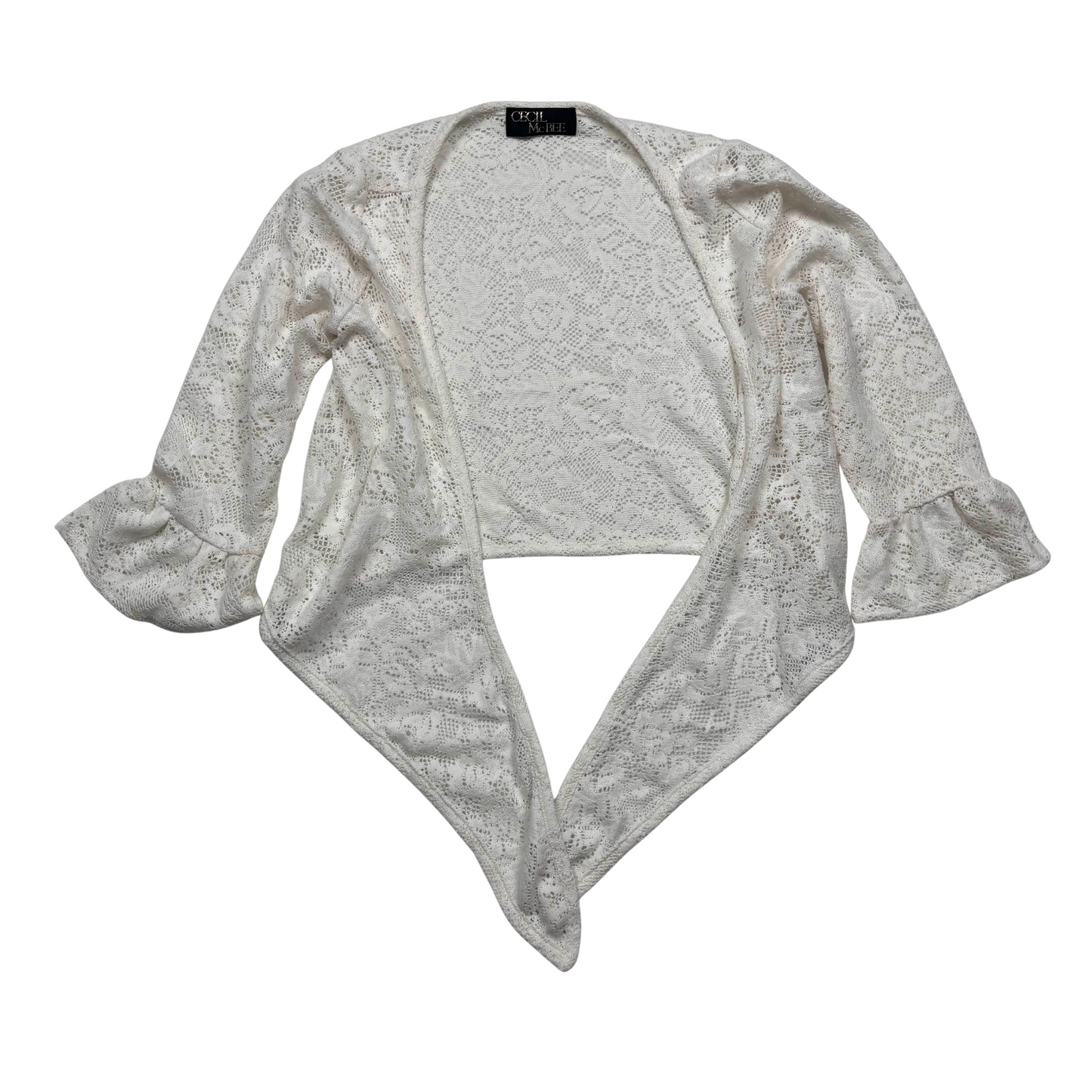 Japanese Brand Cecil McBee Off-White Lace Crop Tie Cardigan