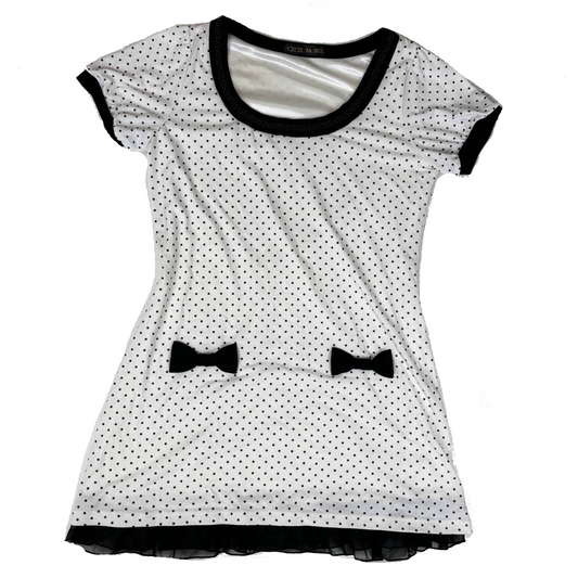 Japanese Brand Cecil McBee White & Black Polka Dot Bow Tunic