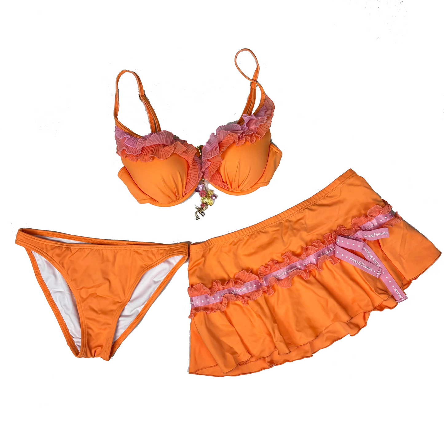 Japanese Brand Pinky & Diane Orange and Pink 3pc. Bikini Set