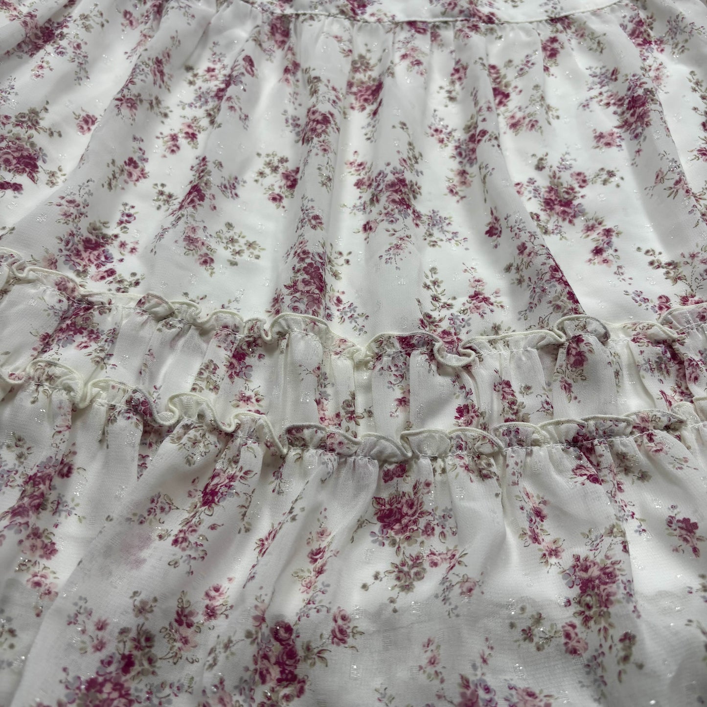 Japanese Brand L'est Rose Cream Floral Print Sparkly Skirt [Secondhand]