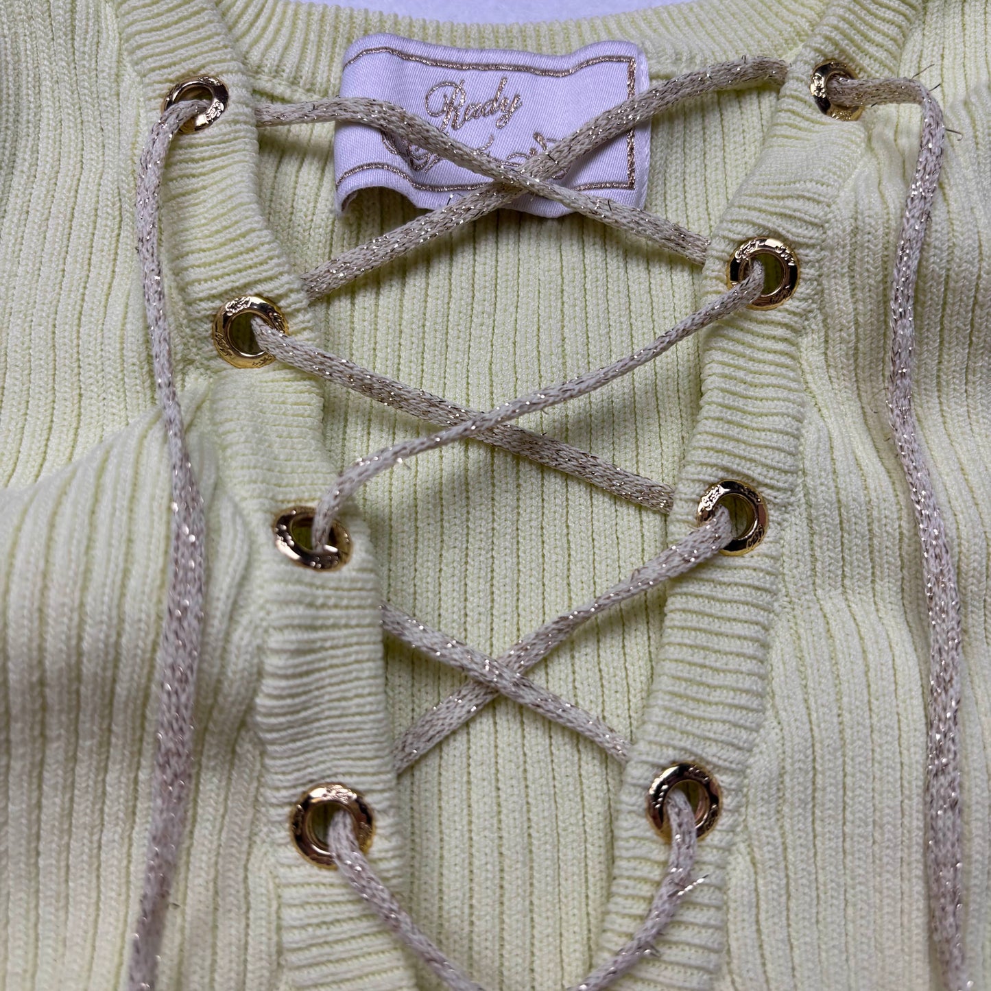 Japanese Brand 'Rady' Yellow Knit Lace Up Tank Top. [Secondhand]