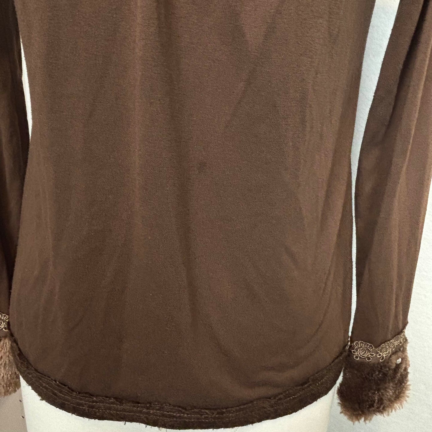 ❥ Japanese Brand 'Axes Femme' Brown Long Sleeve Fur Beaded Shirt [Secondhand]