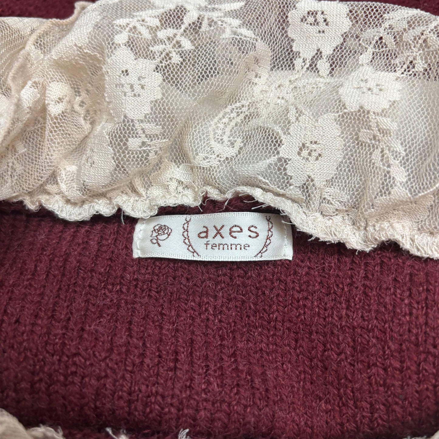 Japanese Brand 'Axes Femme' Dark Red Lace Tie Sweater [Secondhand]