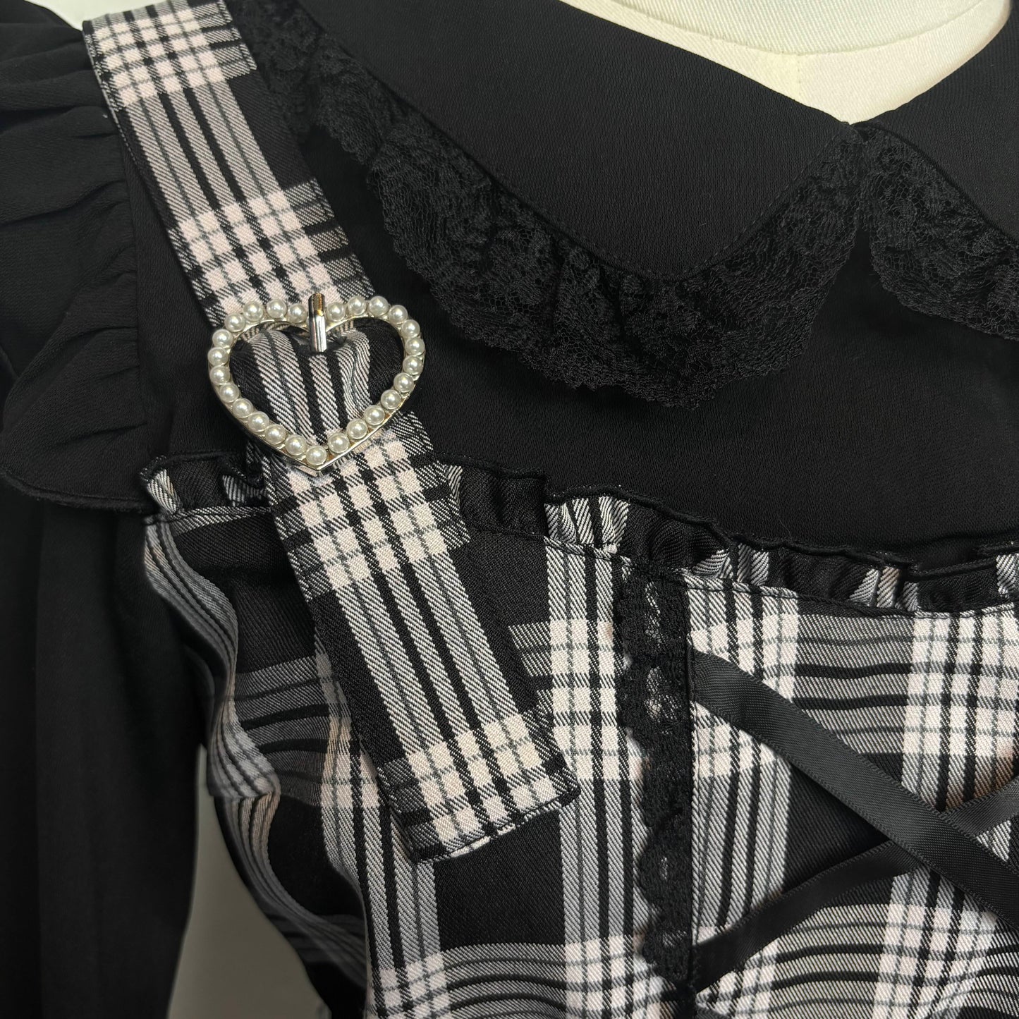Japanese Brand Princess Melody Black & White Plaid Setup [Secondhand]