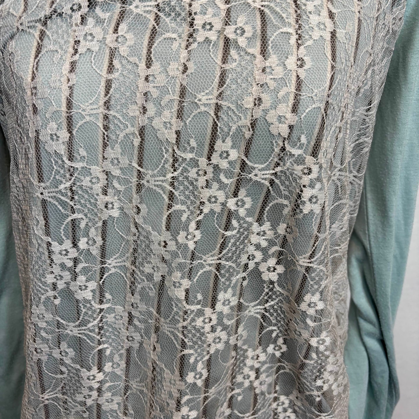 Japanese Brand 'Axes Femme' Teal and Brown Striped Lace Long Sleeve [Secondhand]
