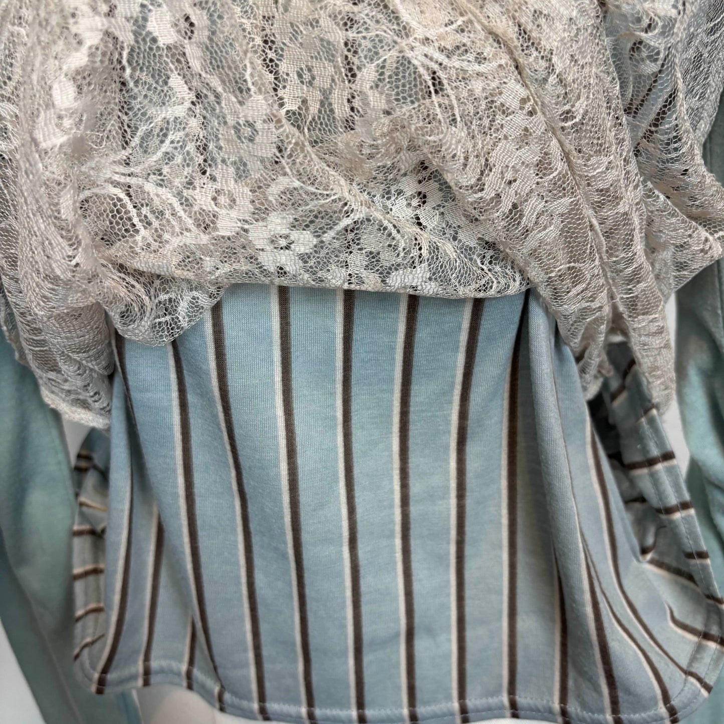 Japanese Brand 'Axes Femme' Teal and Brown Striped Lace Long Sleeve [Secondhand]