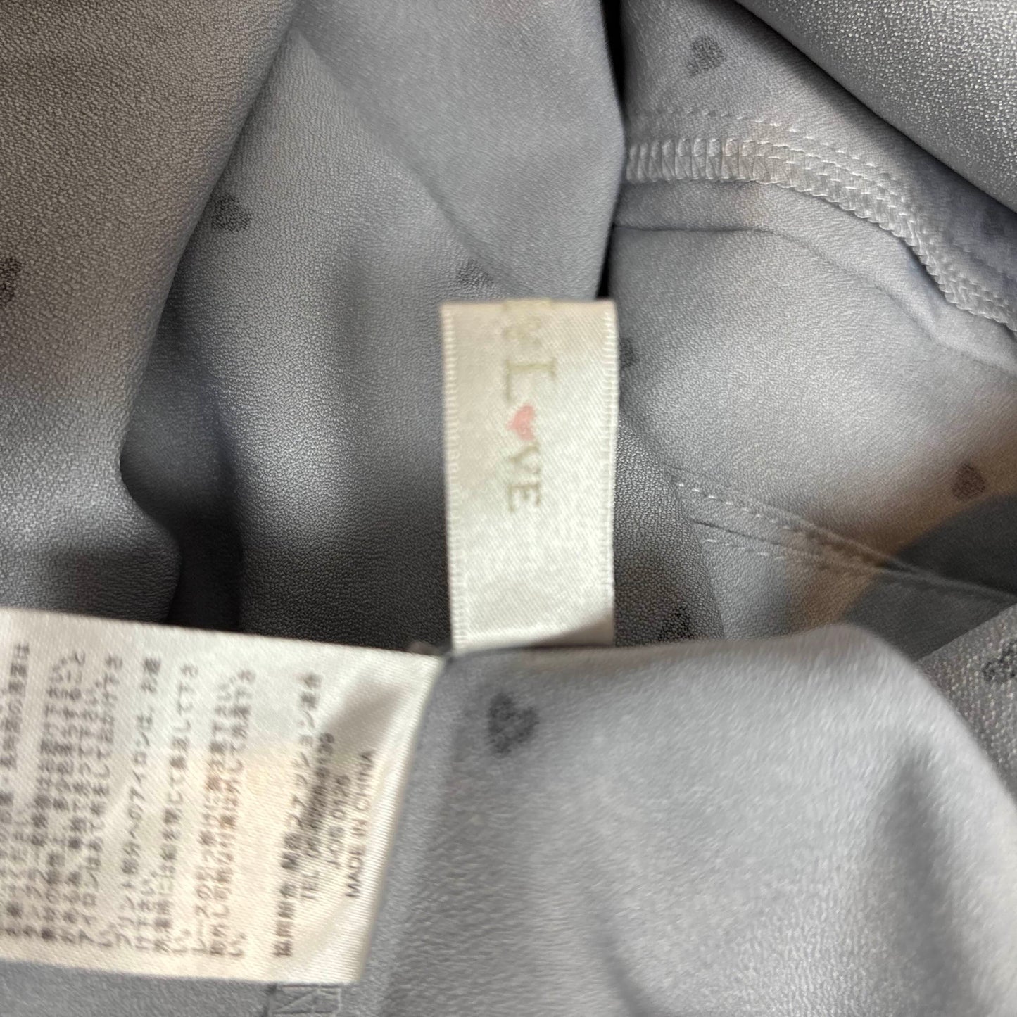 Japanese Brand 'Dear My Love' Greyish Blue Heart Print Long Sleeve Blouse [Secondhand]