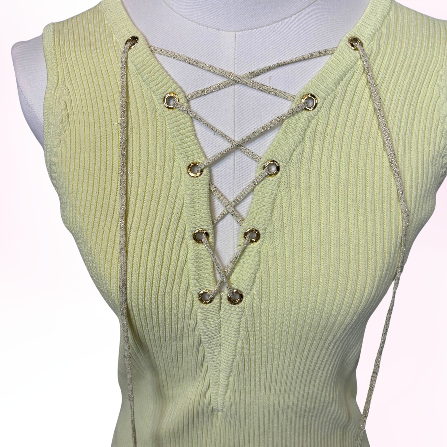 Japanese Brand 'Rady' Yellow Knit Lace Up Tank Top. [Secondhand]