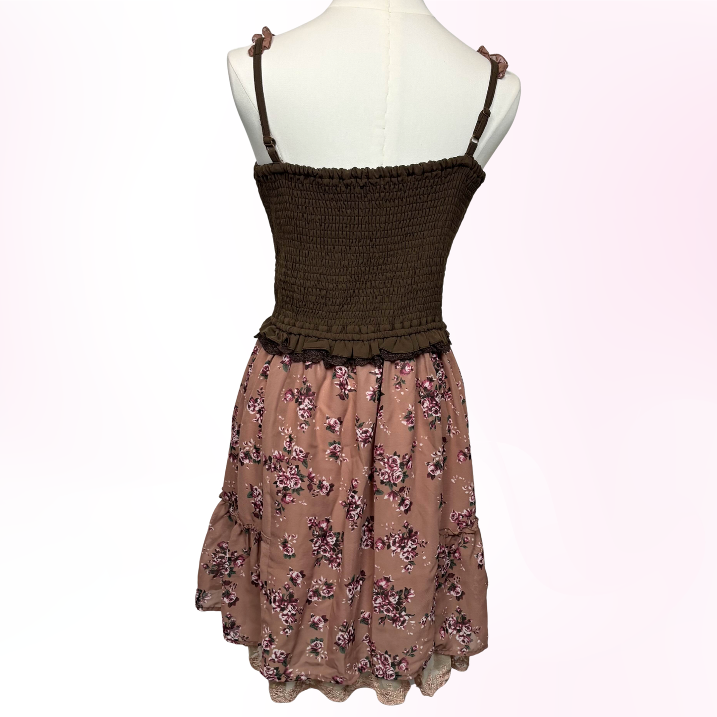 Japanese Brand Axes Femme Dusty Pink & Brown Floral Dress [Secondhand]