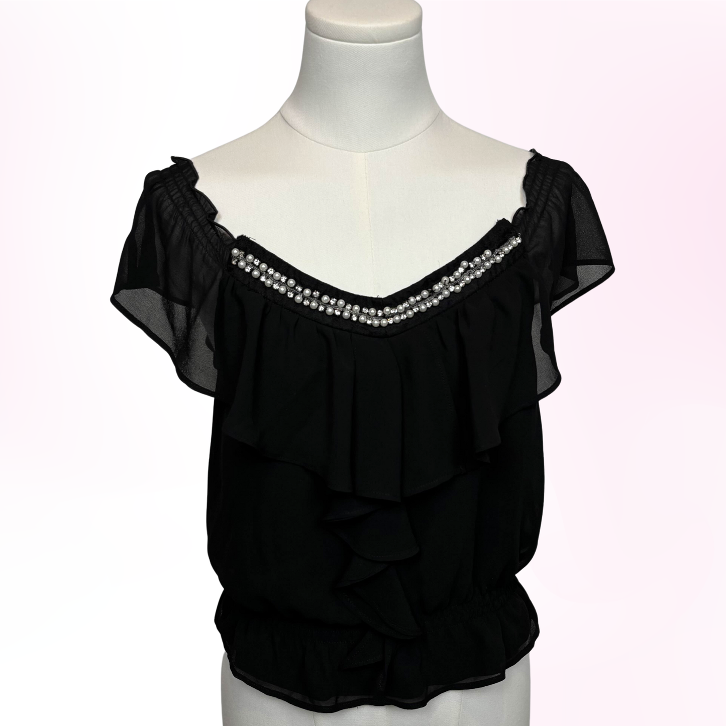Japanese Brand Golds Infinity Black Beaded Neckline Blouse [Secondhand]