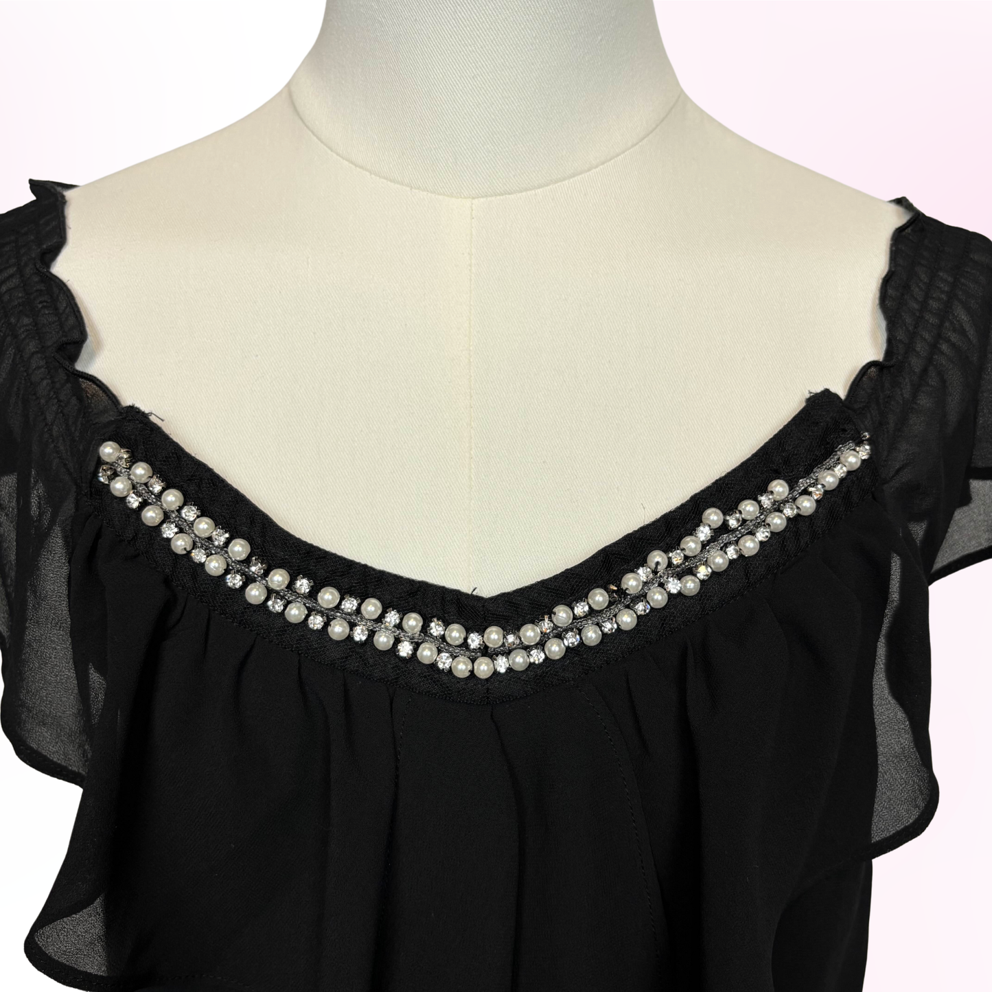 Japanese Brand Golds Infinity Black Beaded Neckline Blouse [Secondhand]