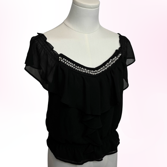 Japanese Brand Golds Infinity Black Beaded Neckline Blouse [Secondhand]