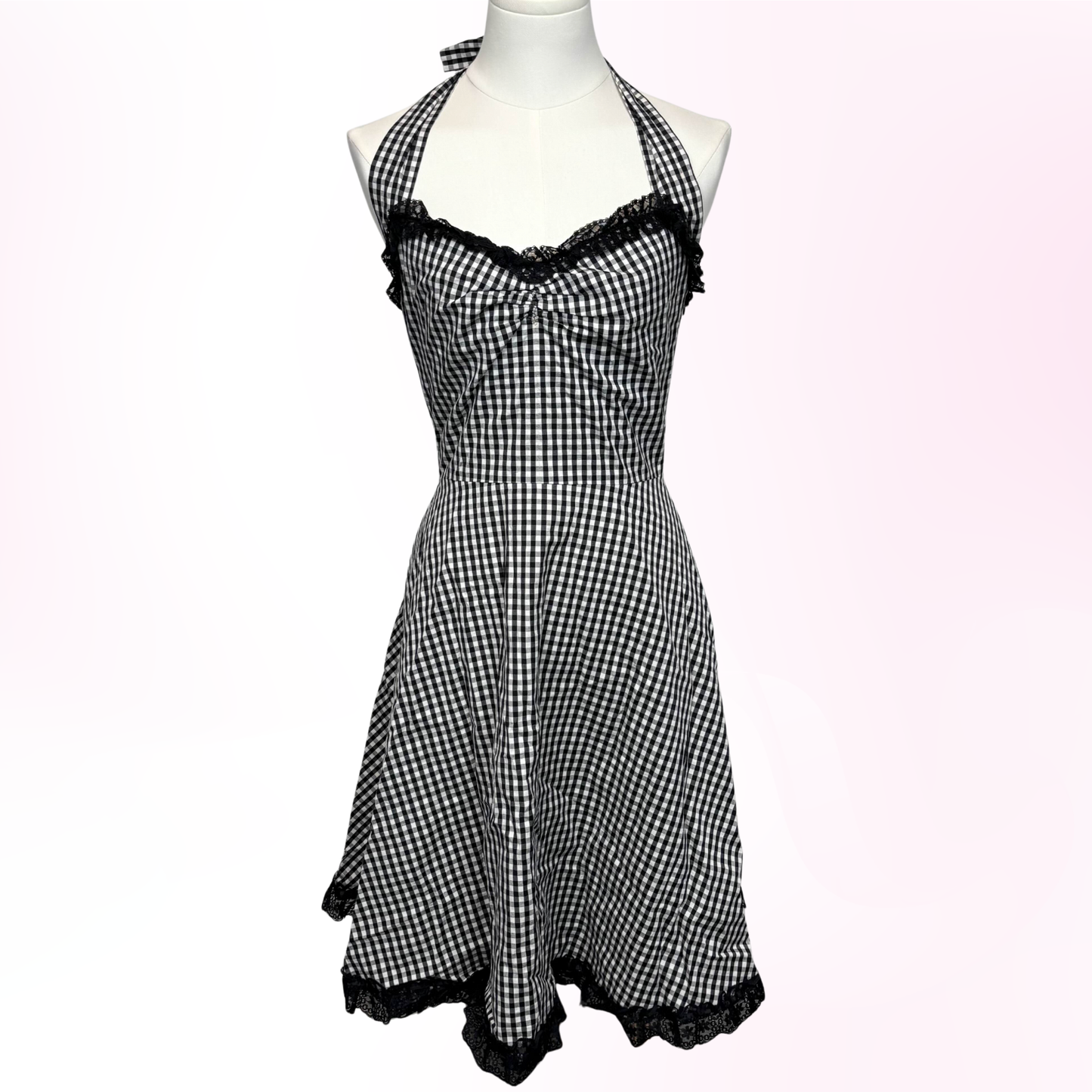 Japanese Brand 'Jesus Diamante' Black and White Gingham Halter Dress [Secondhand]