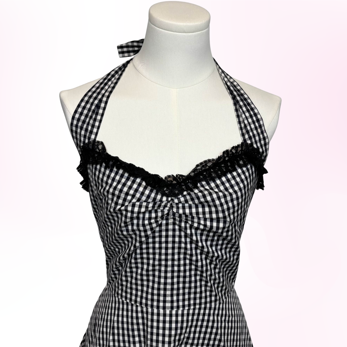 Japanese Brand 'Jesus Diamante' Black and White Gingham Halter Dress [Secondhand]