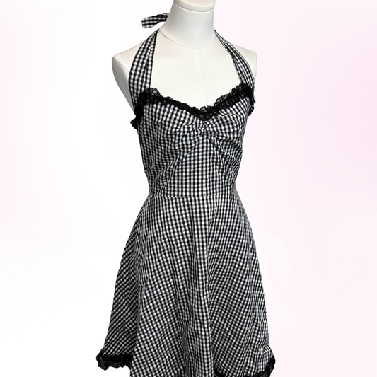 Japanese Brand 'Jesus Diamante' Black and White Gingham Halter Dress [Secondhand]