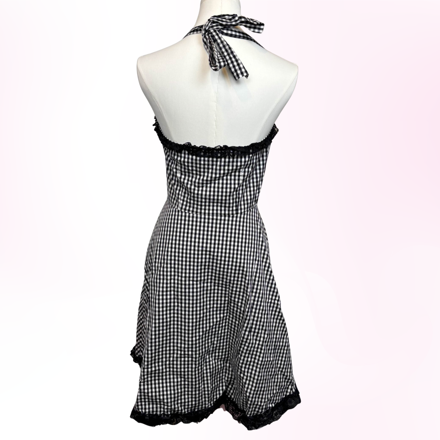 Japanese Brand 'Jesus Diamante' Black and White Gingham Halter Dress [Secondhand]