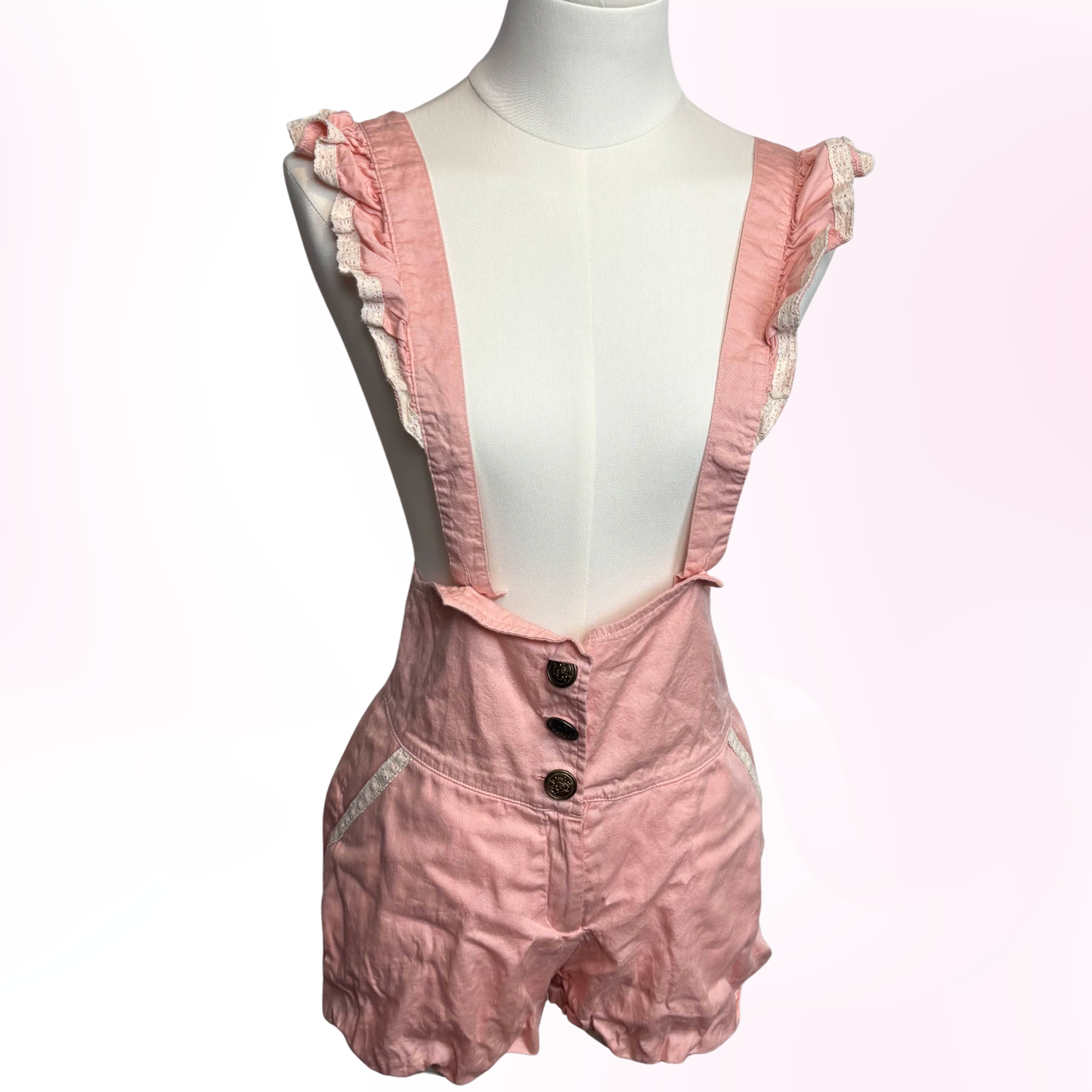 Japanese Brand 'Mary Rose' Pink Overall Suspender Shorts [Secondhand]