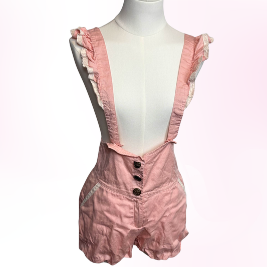 Japanese Brand 'Mary Rose' Pink Overall Suspender Shorts [Secondhand]