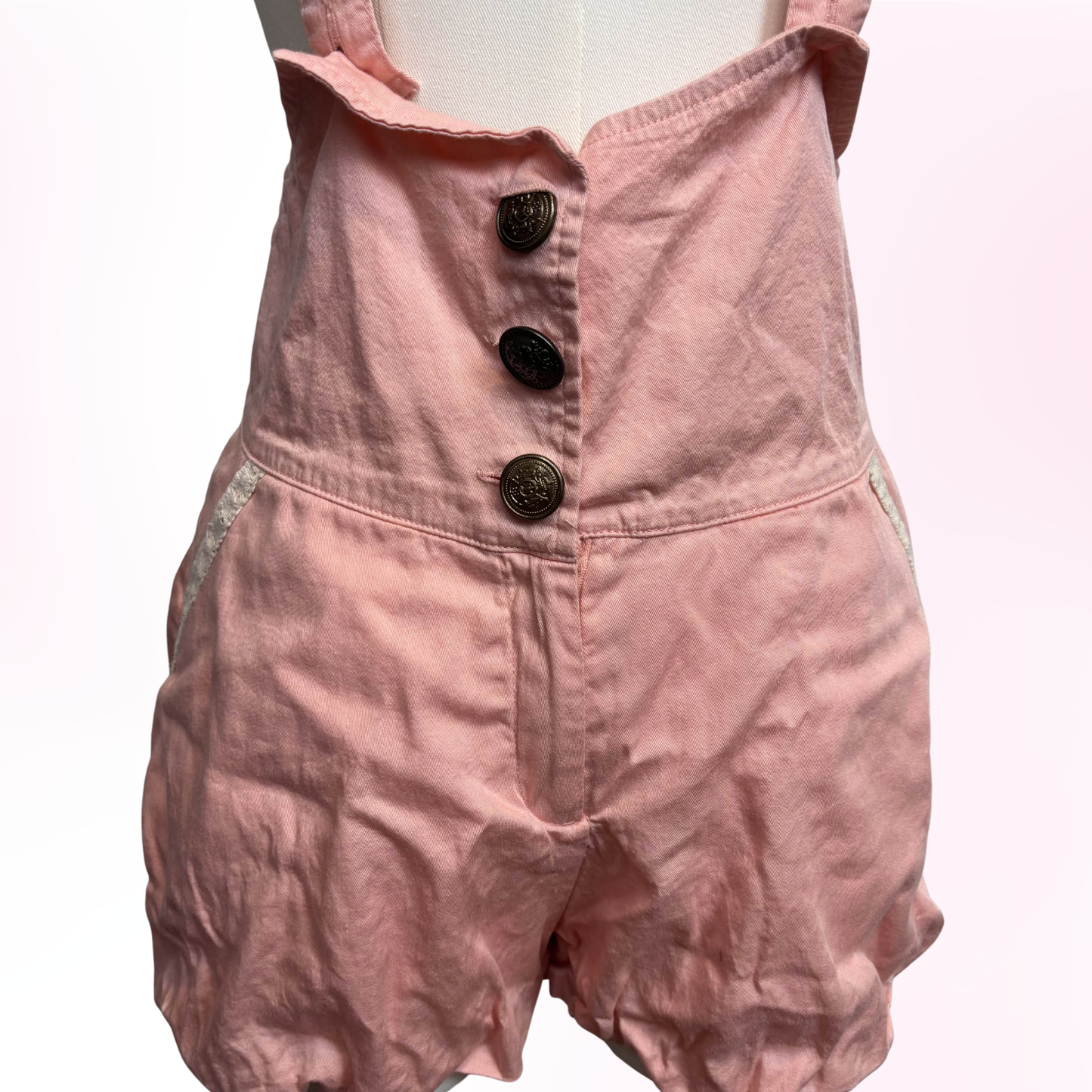 Japanese Brand 'Mary Rose' Pink Overall Suspender Shorts [Secondhand]