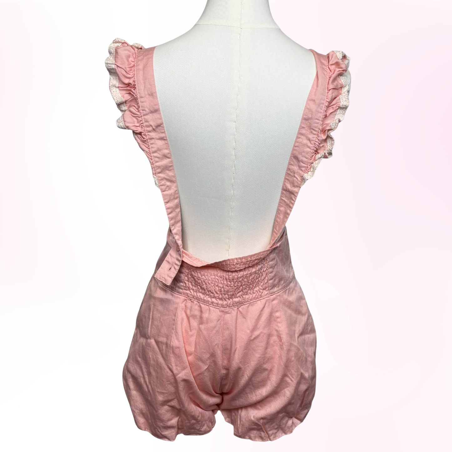 Japanese Brand 'Mary Rose' Pink Overall Suspender Shorts [Secondhand]