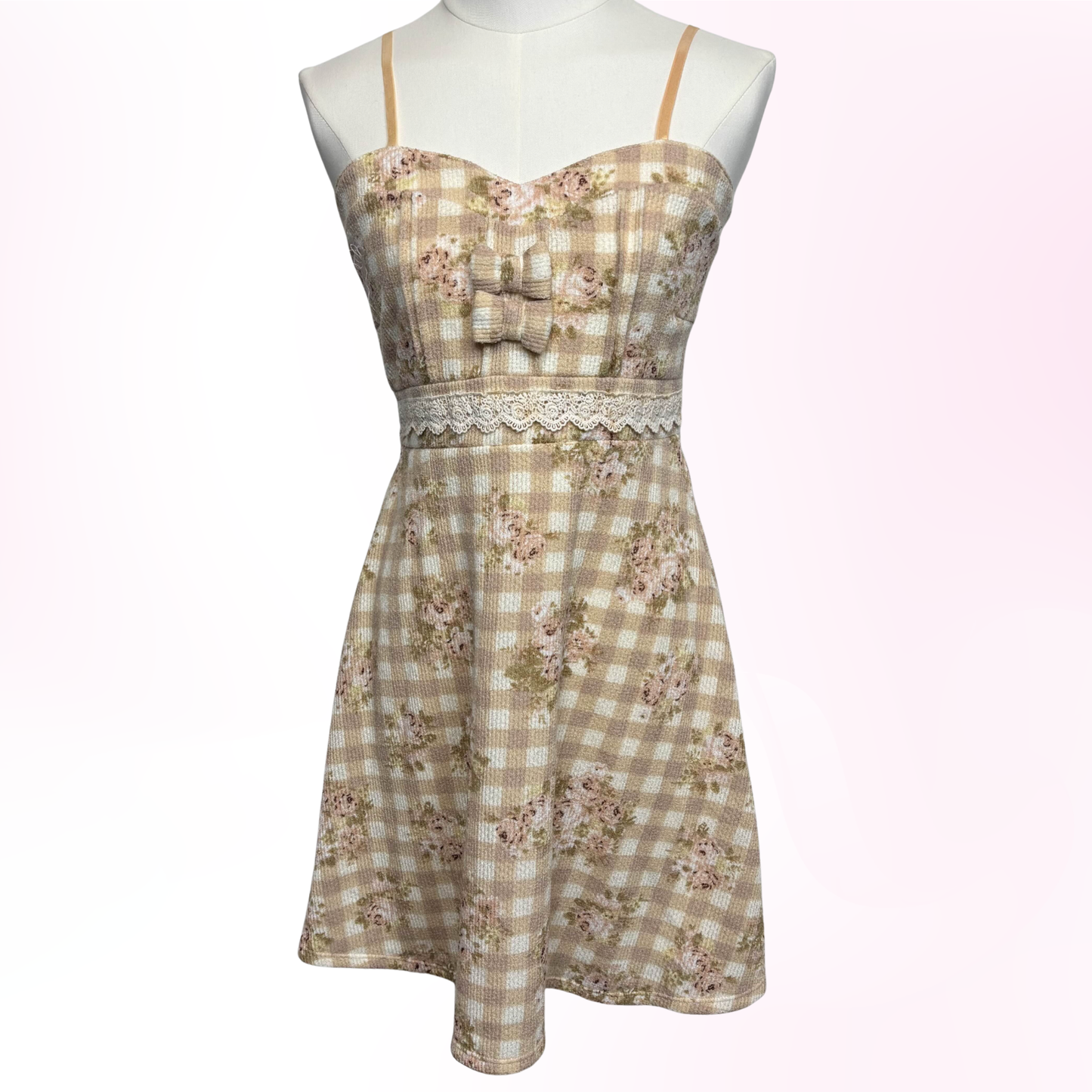 Japanese Brand 'Lizmelo' by Liz Lisa Yellow Beige Gingham Floral Dress [NWT]