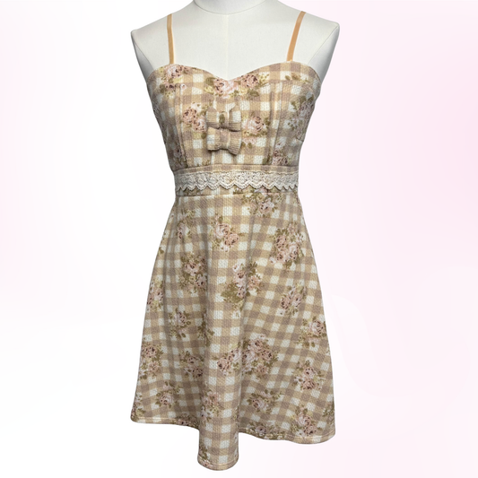Japanese Brand 'Lizmelo' by Liz Lisa Yellow Beige Gingham Floral Dress [NWT]