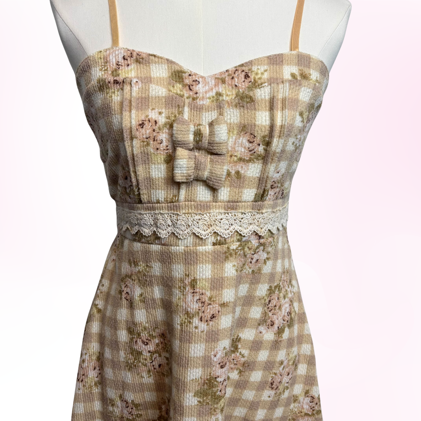 Japanese Brand 'Lizmelo' by Liz Lisa Yellow Beige Gingham Floral Dress [NWT]