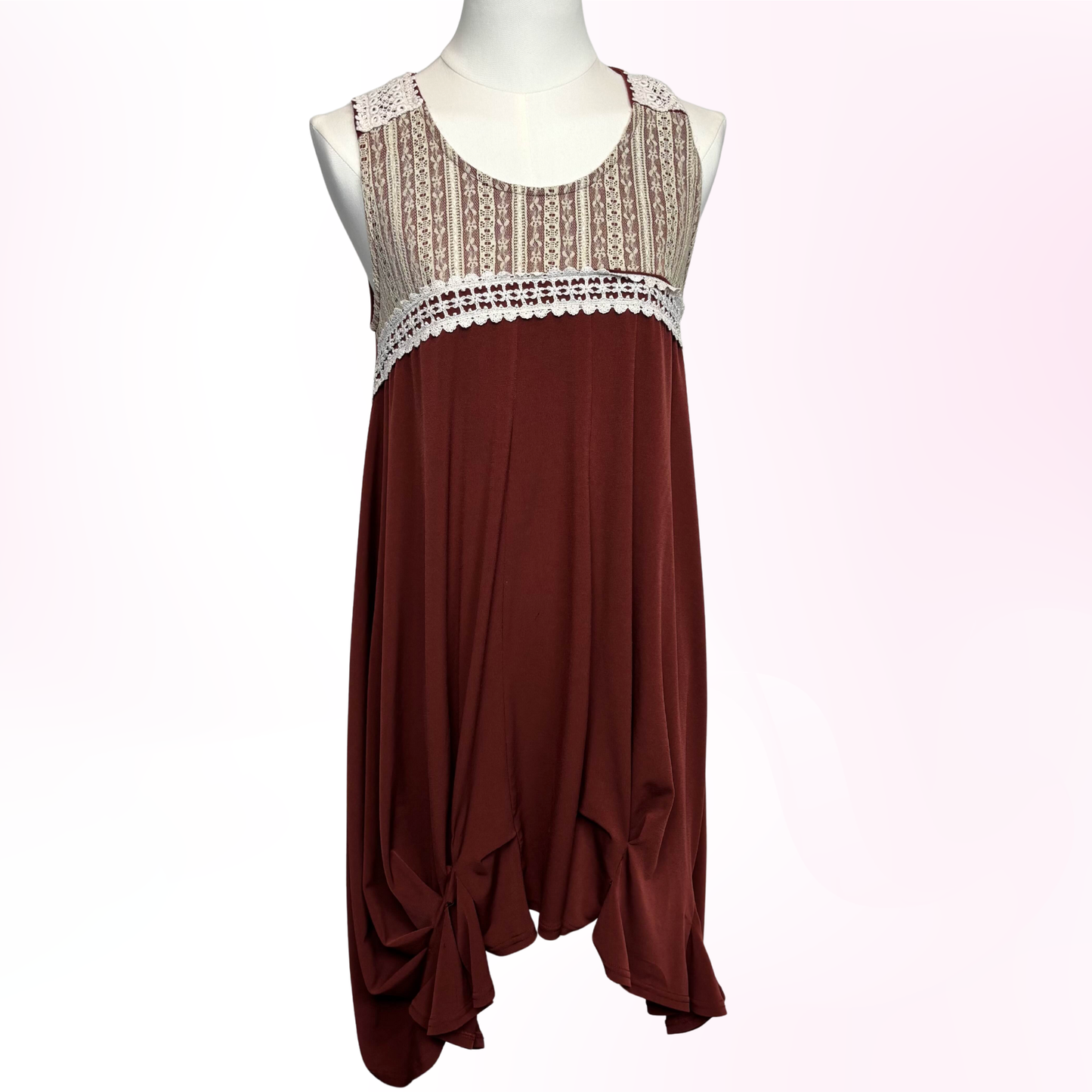Japanese Brand 'Axes Femme' Red Lace Gathered Hem Dress [Secondhand]