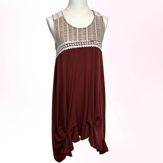 Japanese Brand 'Axes Femme' Red Lace Gathered Hem Dress [Secondhand]