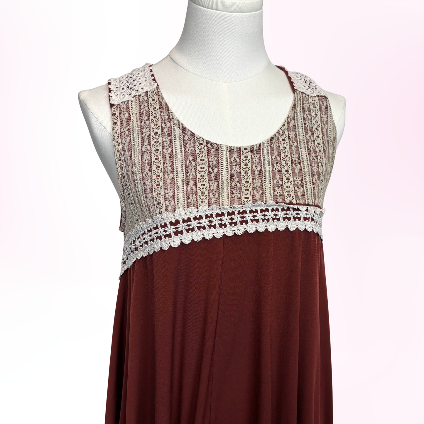 Japanese Brand 'Axes Femme' Red Lace Gathered Hem Dress [Secondhand]