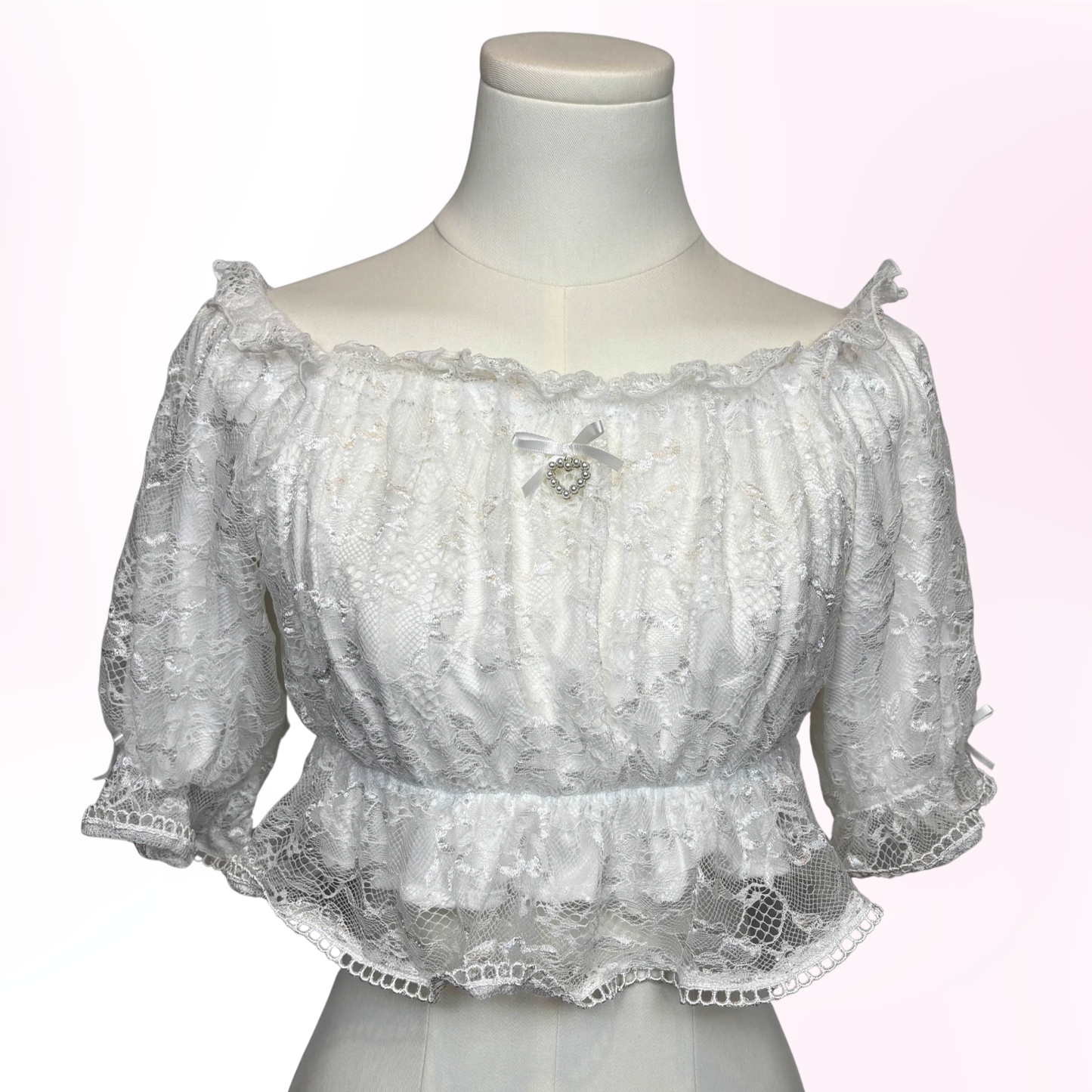 Japanese Brand 'Majoretty' White Lace Off-Shoulder Blouse [Secondhand]