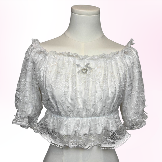 Japanese Brand 'Majoretty' White Lace Off-Shoulder Blouse [Secondhand]