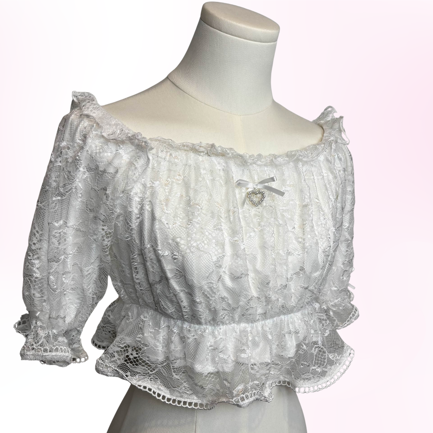Japanese Brand 'Majoretty' White Lace Off-Shoulder Blouse [Secondhand]