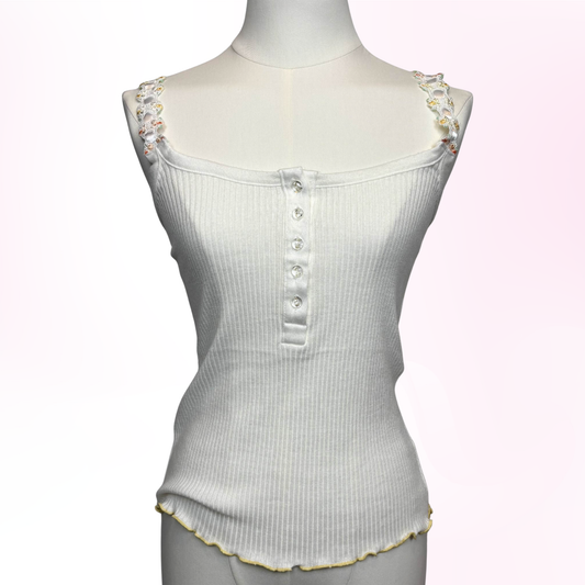 Japanese Brand 'Jayro White' White Henley Camisole Tank Top [Secondhand]