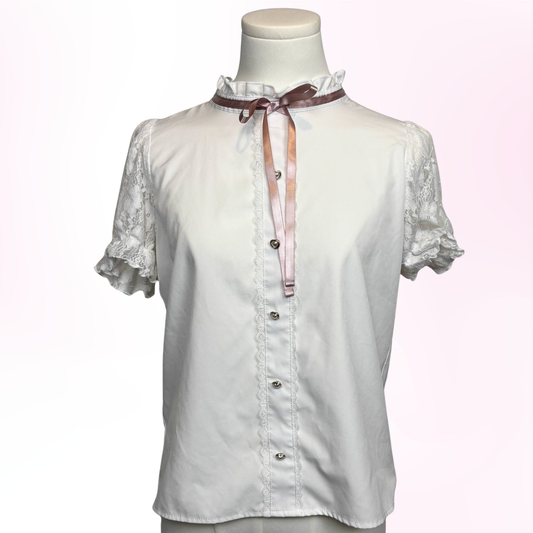 Japanese Brand 'Majoretty' White Lace Sleeve Blouse [Secondhand]