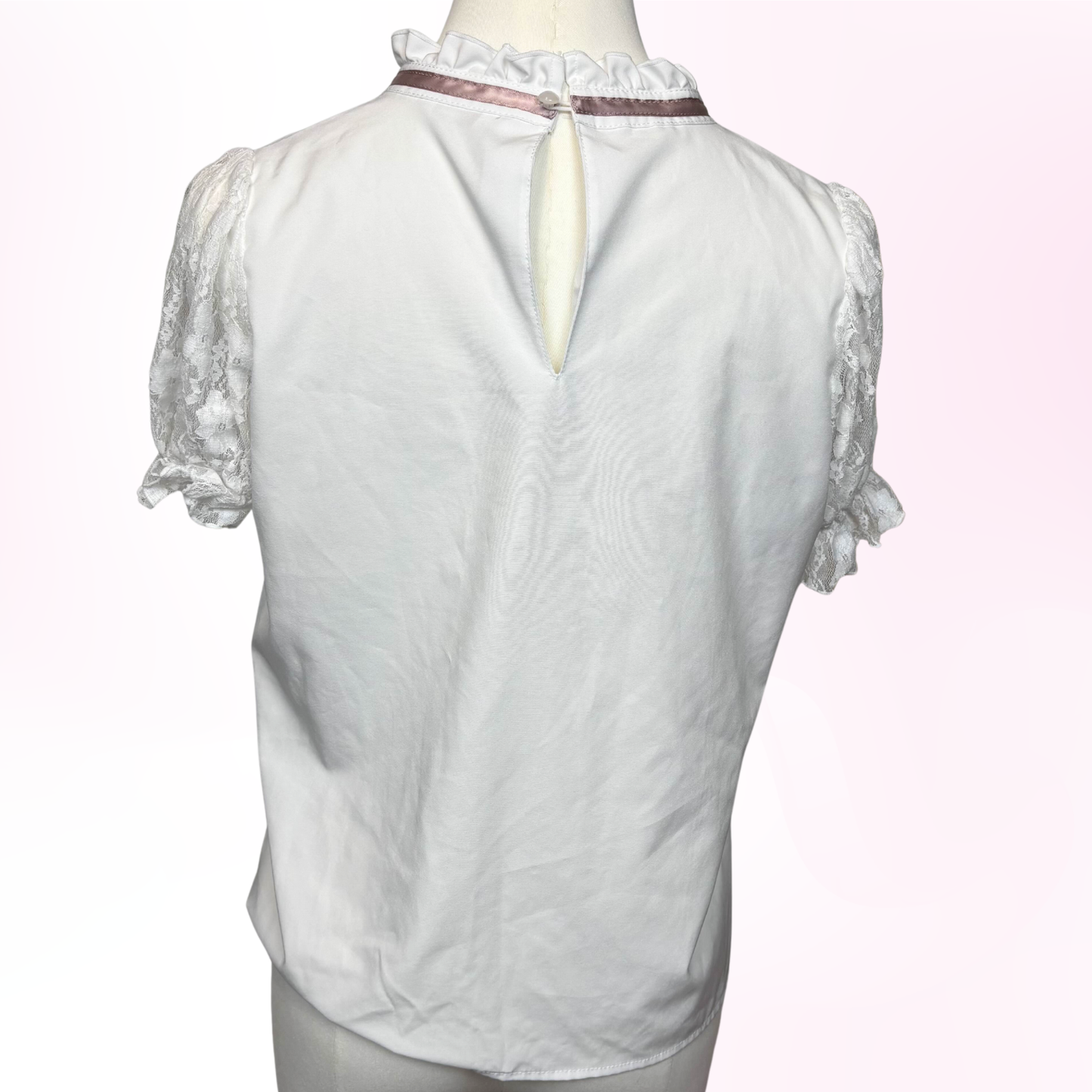 Japanese Brand 'Majoretty' White Lace Sleeve Blouse [Secondhand]