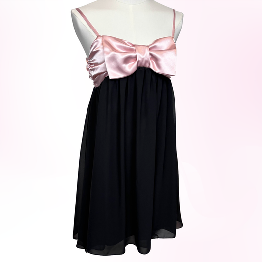 Japanese Brand 'Sage' Pink & Black Bow Bust Dress [Secondhand]