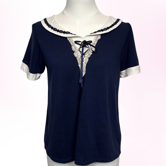 Japanese Brand 'Axes Femme' Navy Blue Sailor Collar Blouse [Secondhand]