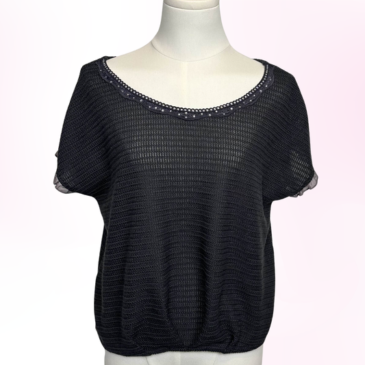 Japanese Brand 'Axes Femme' Dark Grey Knit Short Sleeve Top [Secondhand]