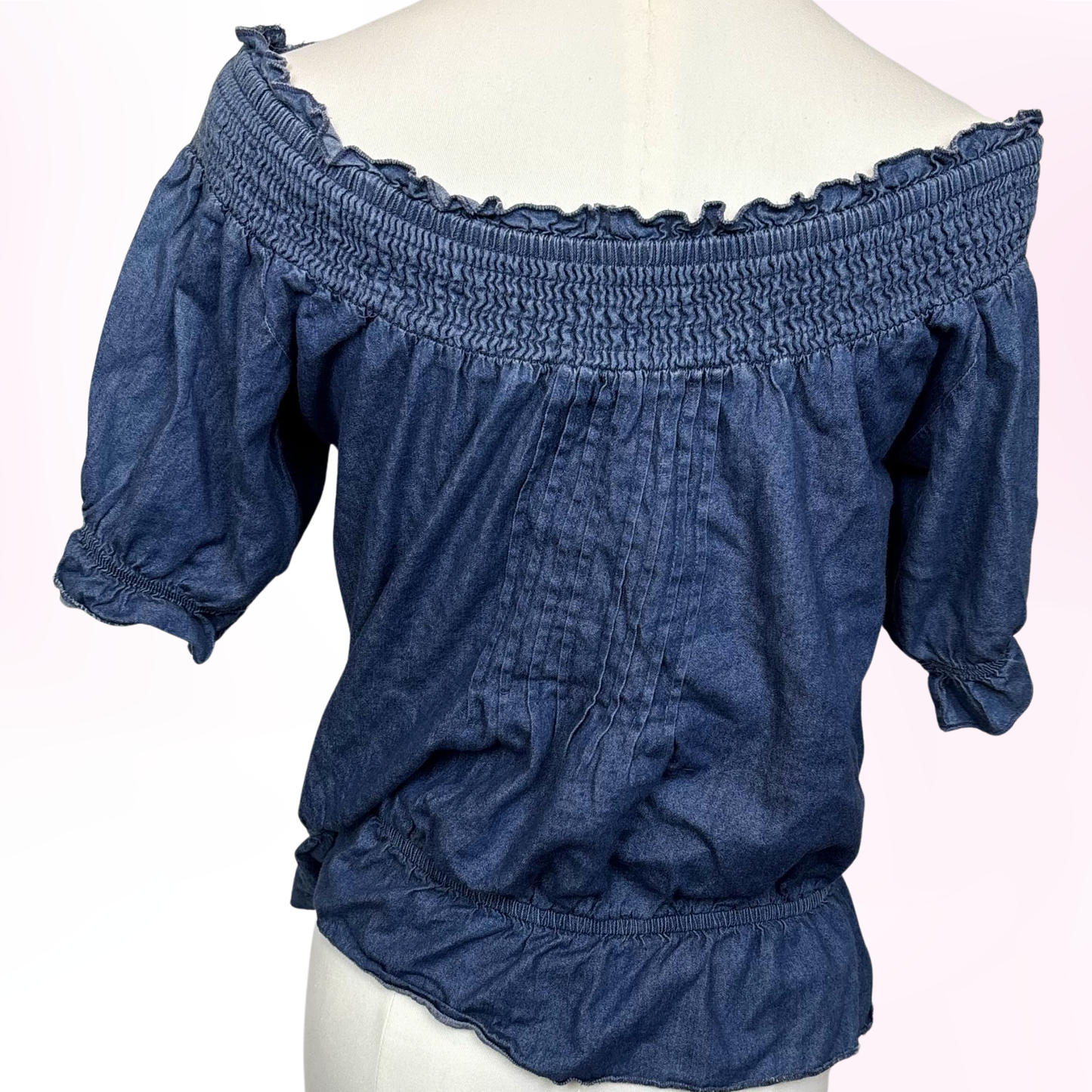 Japanese Brand 'Axes Femme' Dark Blue Denim Style Off the Shoulder Top [Secondhand]