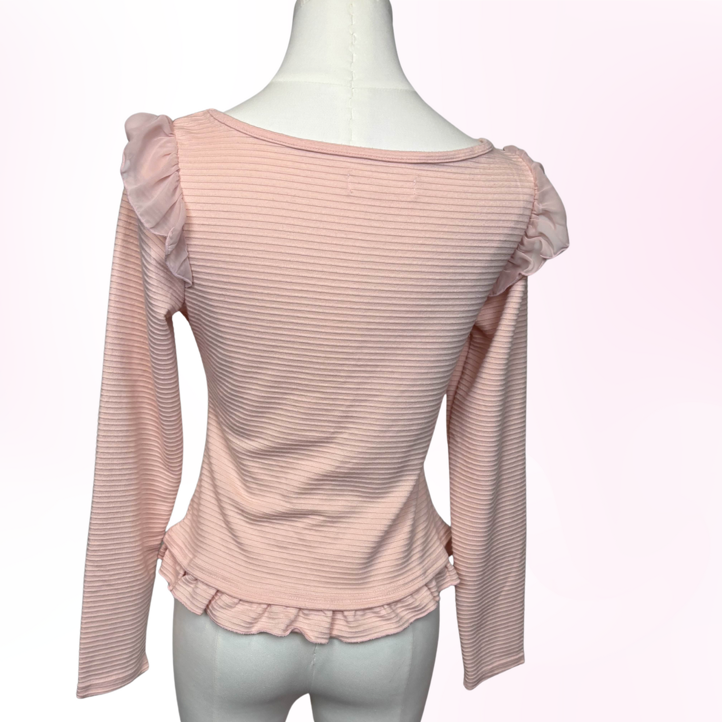 Japanese Brand Lizmelo Peachy Pink Ruffle Long Sleeve Top [Secondhand]