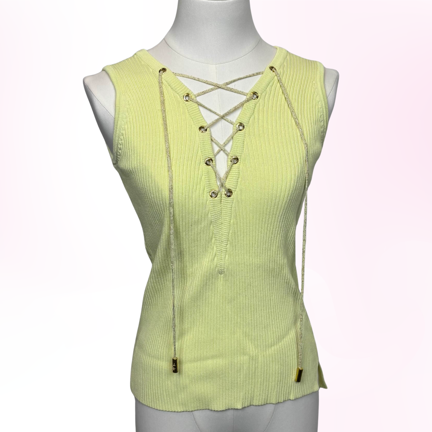 Japanese Brand 'Rady' Yellow Knit Lace Up Tank Top. [Secondhand]