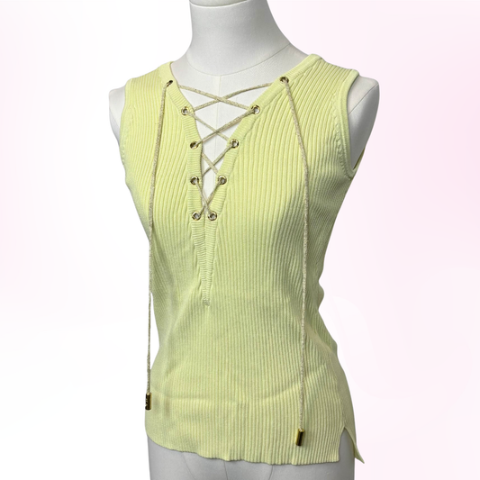 Japanese Brand 'Rady' Yellow Knit Lace Up Tank Top. [Secondhand]