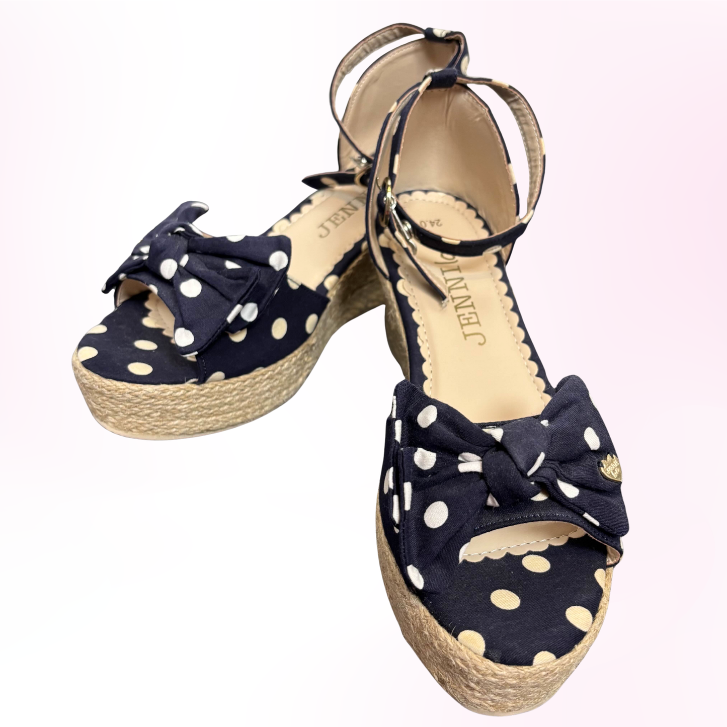 Japanese Brand 'JENNI' Navy Blue Polka Dot Wedge Sandals [Secondhand]