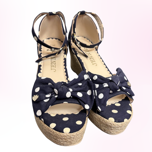 Japanese Brand 'JENNI' Navy Blue Polka Dot Wedge Sandals [Secondhand]
