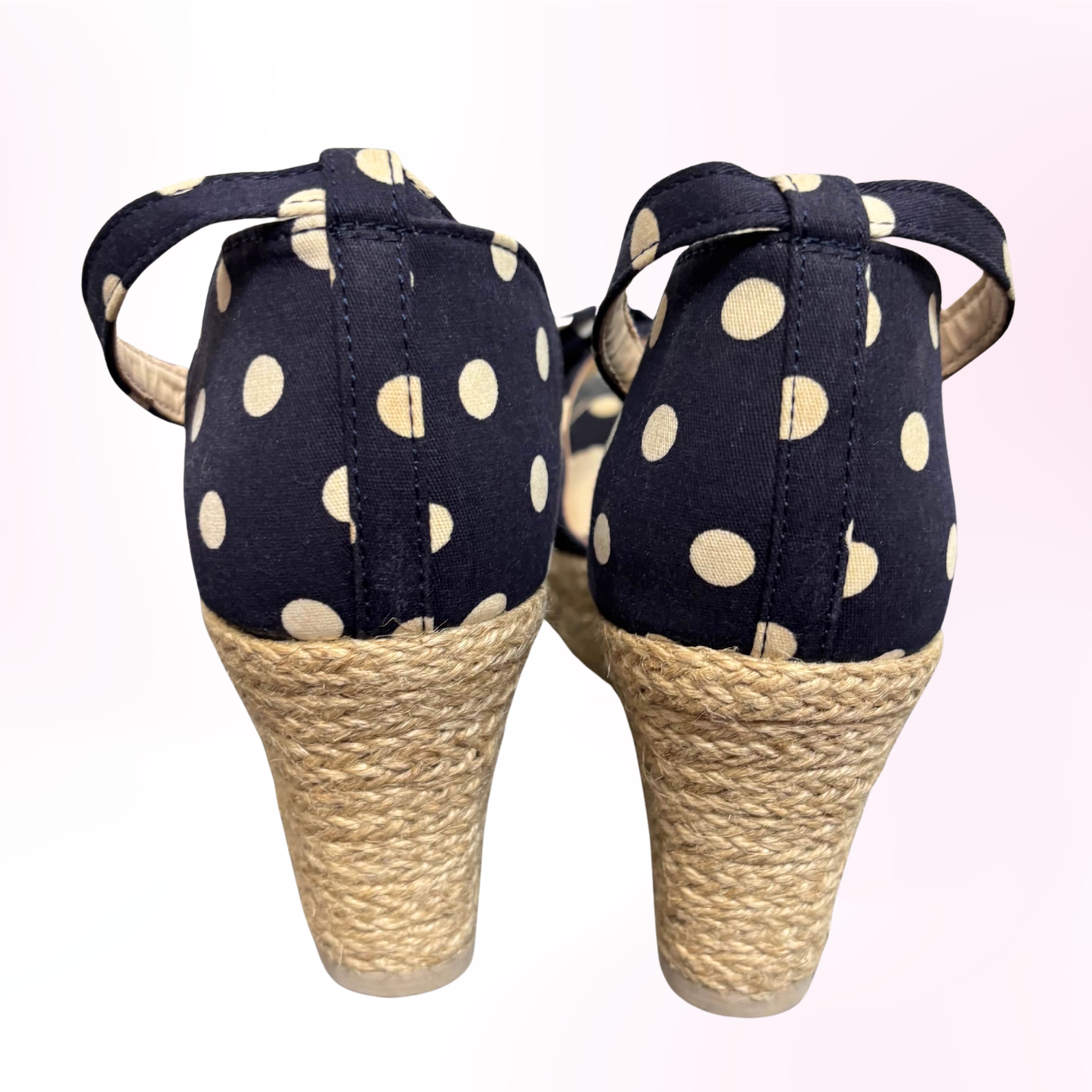 Japanese Brand 'JENNI' Navy Blue Polka Dot Wedge Sandals [Secondhand]