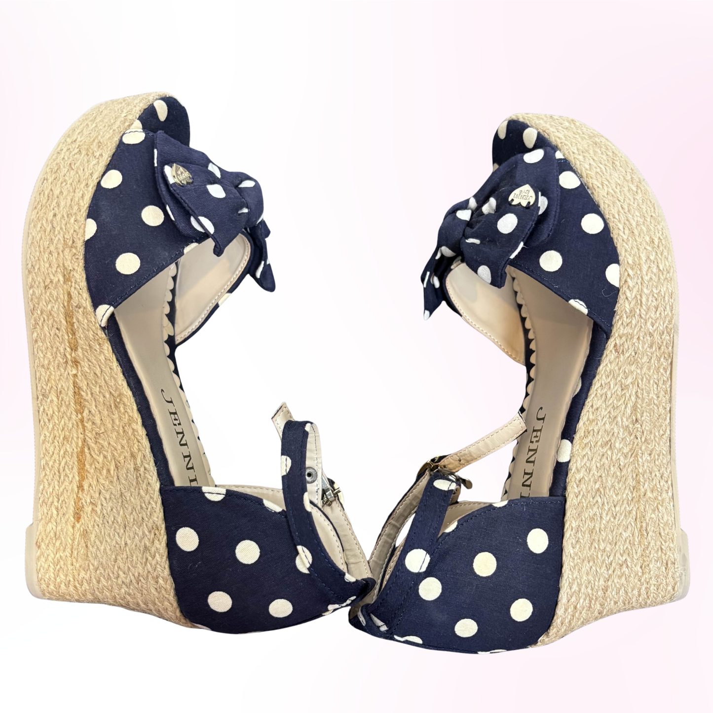 Japanese Brand 'JENNI' Navy Blue Polka Dot Wedge Sandals [Secondhand]